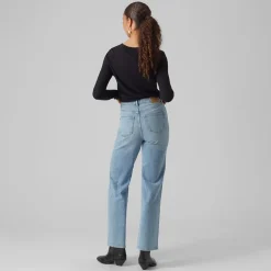 Pull col rond bouton poignet maille fine Femme VERO MODA