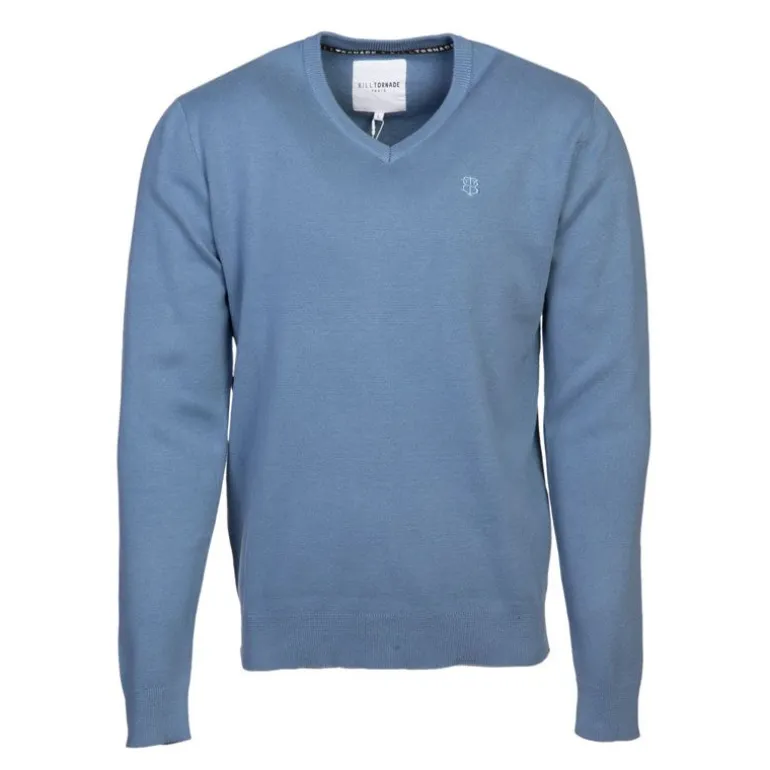Pull col v maille fine manches longues Homme BILL TORNADE