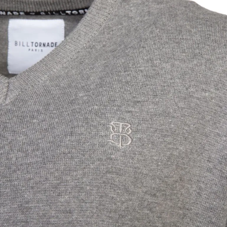 Pull col v maille fine manches longues Homme BILL TORNADE