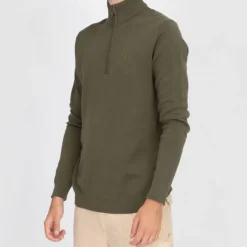 Pull col zippé coton ajusté Homme BILL TORNADE