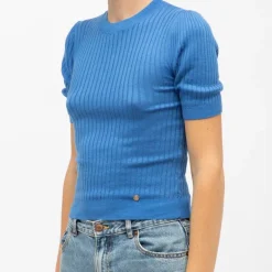 Pull cotelé bleu sofiana manches courtes Femme LA PETITE ETOILE
