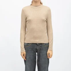 Pull cotelé col montant lanee beige Femme DEELUXE 74