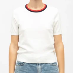 Pull maille fine col coloré mae manches courtes Femme LA PETITE ETOILE