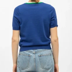 Pull maille fine col coloré mae manches courtes Femme LA PETITE ETOILE