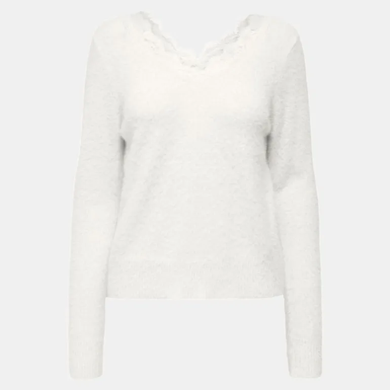 Pull maille piumo col v à dentelle Femme ONLY