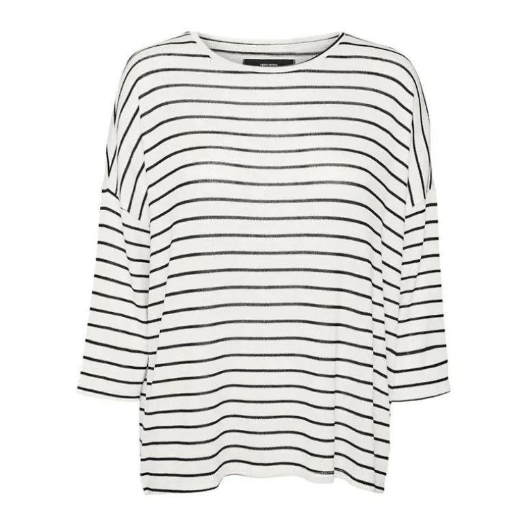 Pull manches 3/4 Brianna marinière oversize blanc Femme VERO MODA