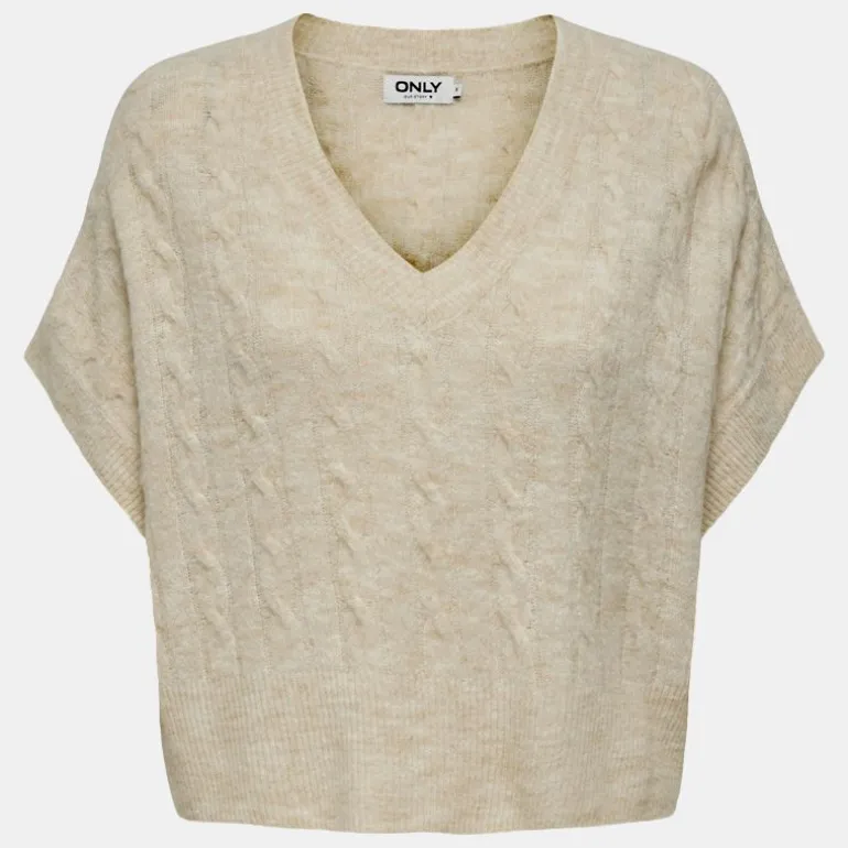 Pull manches courtes col V torsades oversize onlmalou Femme ONLY