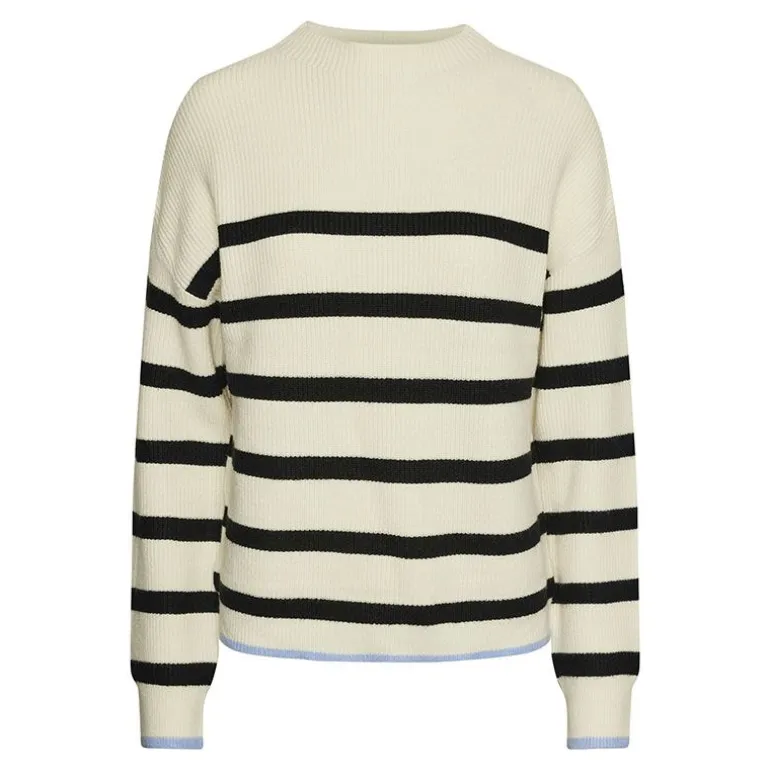 Pull Marinière avec liseré bleu col montant femme PIECES