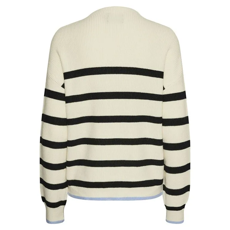 Pull Marinière avec liseré bleu col montant femme PIECES