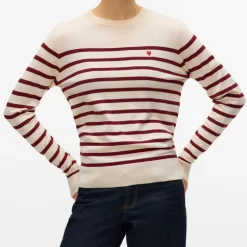 Pull marinière dory avec coeur brodé rouge col rond Femme VERO MODA