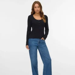 Pull noir cotelé willow à boutons Femme VERO MODA