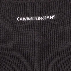 Pull noir décolleté cotelé manches longues Femme CALVIN KLEIN