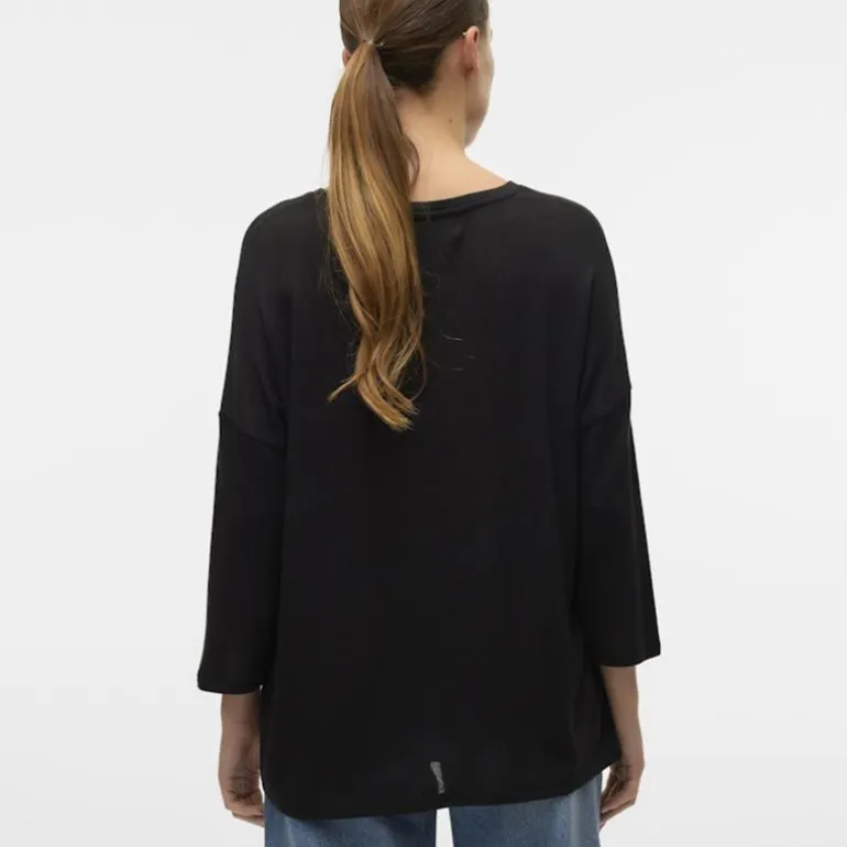 Pull noir oversize en maille manches 3/4 Brianna Femme VERO MODA