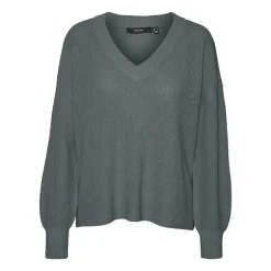 Pull zia vert gris col V manches longues Femme VERO MODA