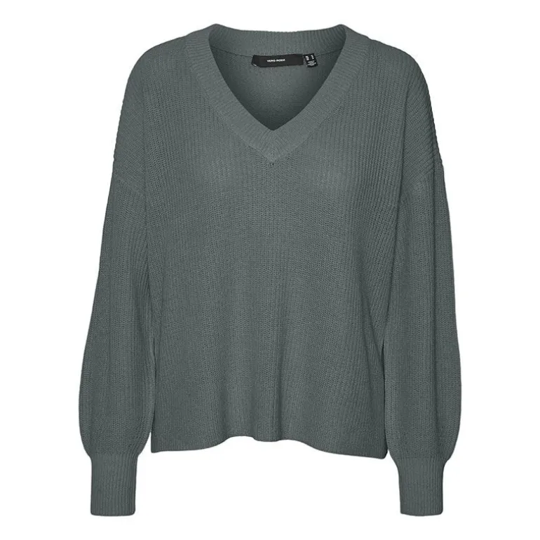Pull zia vert gris col V manches longues Femme VERO MODA