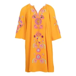 Robe caftan manches 3/4 magoo broderie fleurie Femme ANTIK BATIK