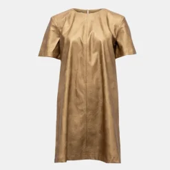 Robe cammello doré manches courtes Femme PLEASE