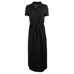 Robe chemise longue ceinturée noir avec fente avant Femme VERO MODA