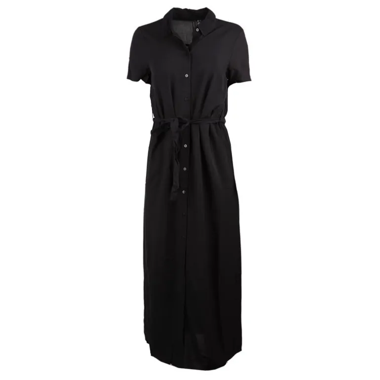 Robe chemise longue ceinturée noir avec fente avant Femme VERO MODA