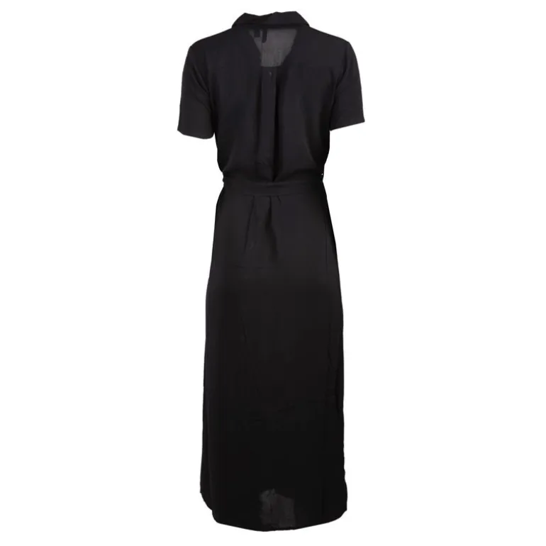 Robe chemise longue ceinturée noir avec fente avant Femme VERO MODA