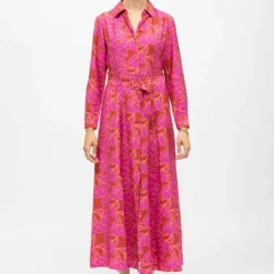 Robe chemise marron à fleurs roses longue avec ceinture romane Femme LA PETITE ETOILE