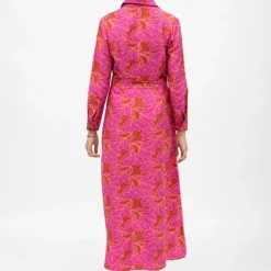 Robe chemise marron à fleurs roses longue avec ceinture romane Femme LA PETITE ETOILE