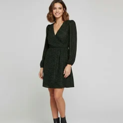 Robe col cache coeur kaki zebré Femme JDY