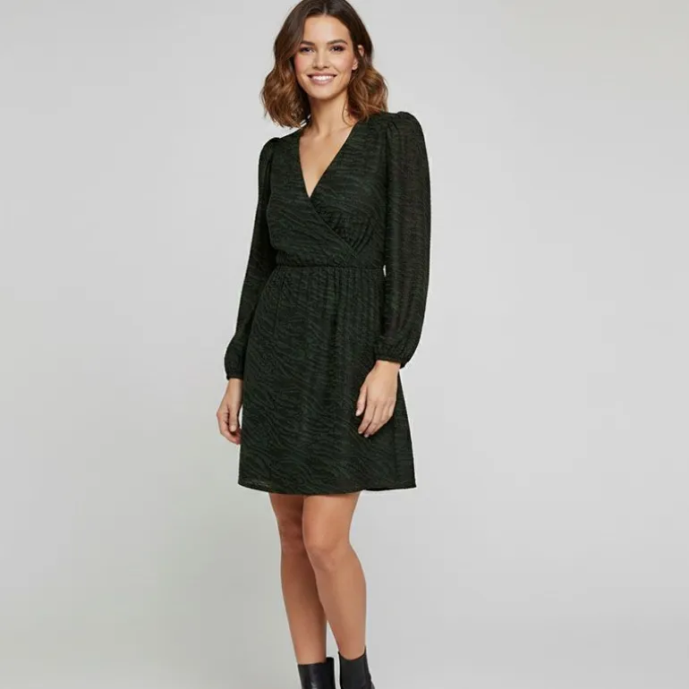 Robe col cache coeur kaki zebré Femme JDY