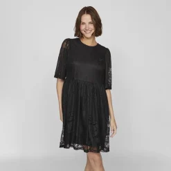Robe courte dentelle kayle manches 3/4 black Femme VILA