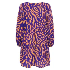 Robe courte droite col rond imprimée bleu et orange Femme ONLY