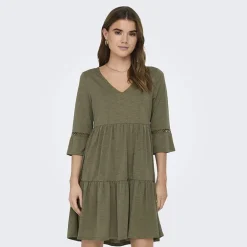 Robe courte kaki évasée manches 3/4 Femme JDY