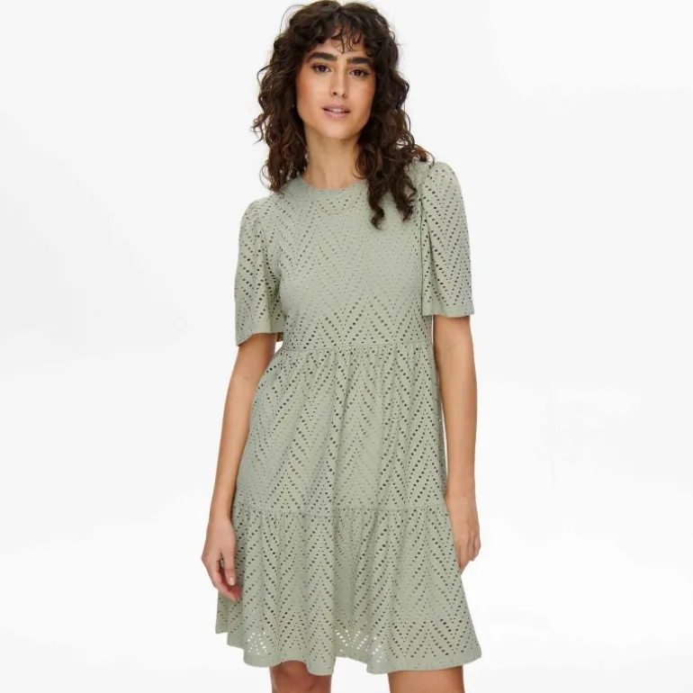 Robe courtes manches courtes trapèze ajouré uni Femme JDY