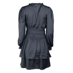 Robe élastiquée à la taille à volants effet soie bleu nuit Femme DEELUXE 74