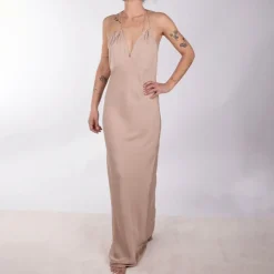 Robe longue à bretelles dos nu beige Femme CALVIN KLEIN