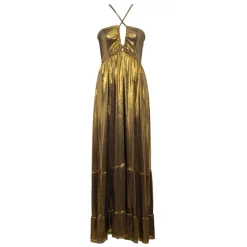 Robe longue à volants jade lurex à bretelles Femme HOLLY AND JOEY