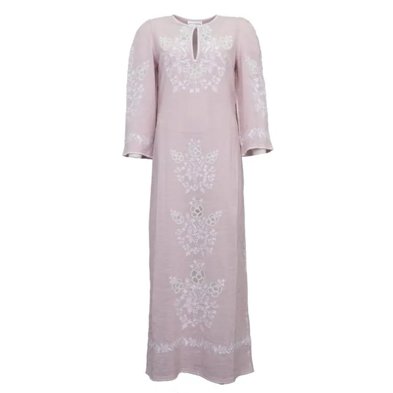Robe longue caftan vana avec broderie blanche Femme ANTIK BATIK