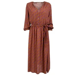 Robe longue ceinturée col V bouton poitrine yazzi brown Femme LA PETITE ETOILE