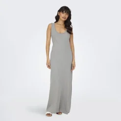 Robe longue grise en coton décolleté dos Femme ONLY
