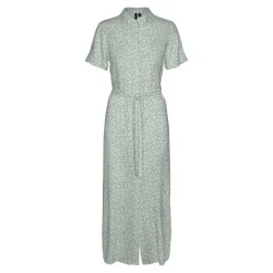 Robe longue manches courtes à petites fleurs verte Femme VERO MODA