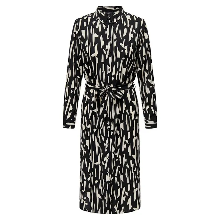 Robe longue manches longues Divya col chemise regular fit black sandshell Femme JDY