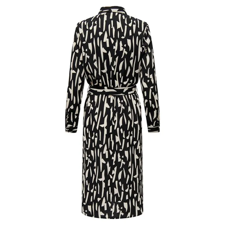 Robe longue manches longues Divya col chemise regular fit black sandshell Femme JDY