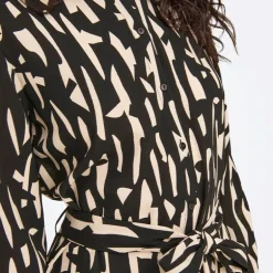 Robe longue manches longues Divya col chemise regular fit black sandshell Femme JDY