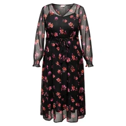 Robe longue noire à fleurs mi transparent Femme ONLY CARMAKOMA