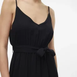 Robe longue noire ceinturée avec fentes Femme VERO MODA