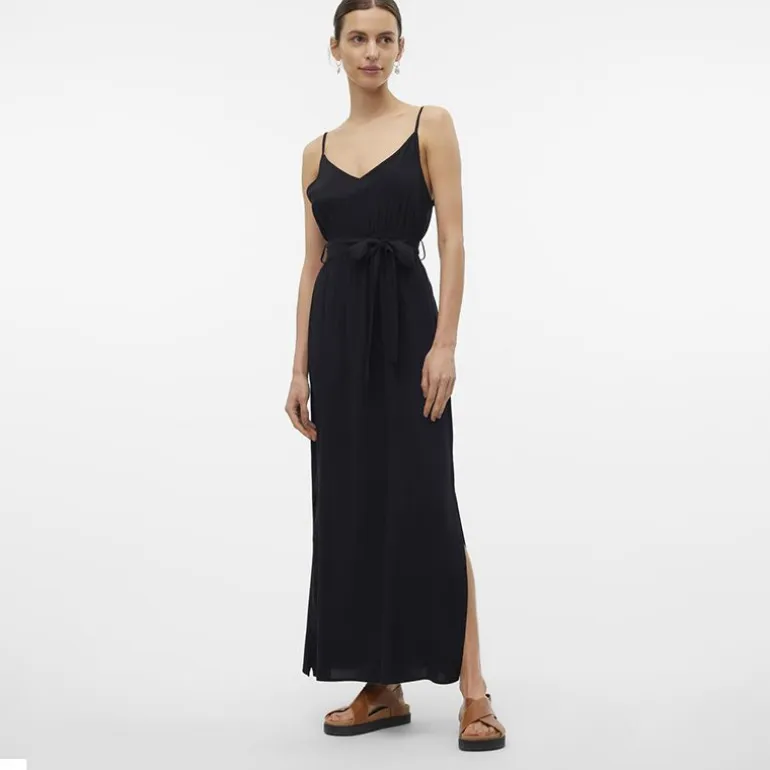 Robe longue noire ceinturée avec fentes Femme VERO MODA