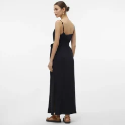 Robe longue noire ceinturée avec fentes Femme VERO MODA