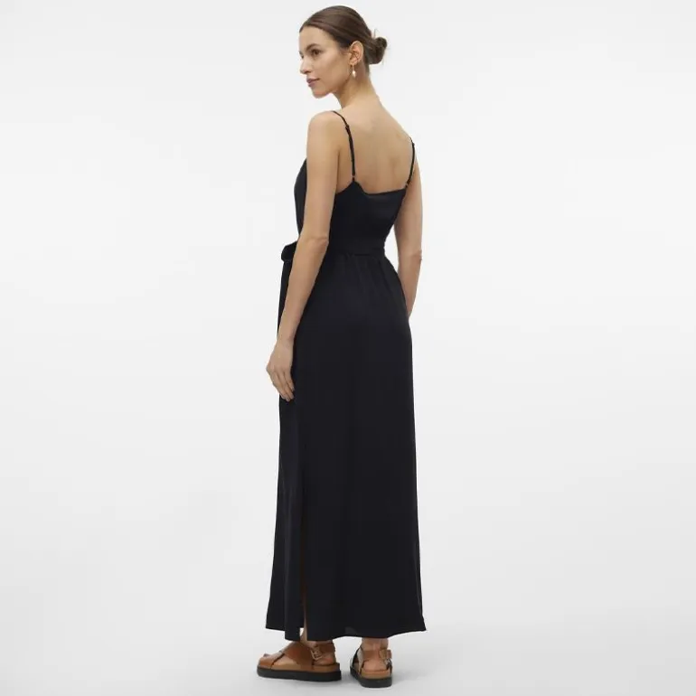 Robe longue noire ceinturée avec fentes Femme VERO MODA