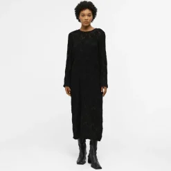 Robe longue noire jacquard avec doublure Femme OBJECT