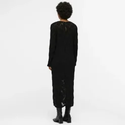 Robe longue noire jacquard avec doublure Femme OBJECT