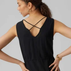 Robe longue sans manches uni fendue col v cordon Femme VERO MODA